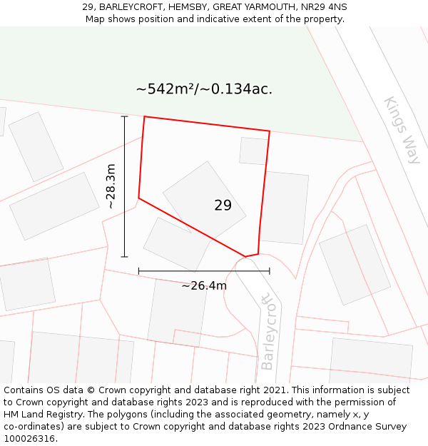 29, BARLEYCROFT, HEMSBY, GREAT YARMOUTH, NR29 4NS: Plot and title map