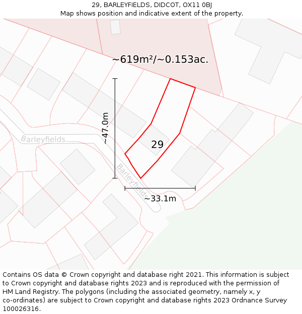 29, BARLEYFIELDS, DIDCOT, OX11 0BJ: Plot and title map