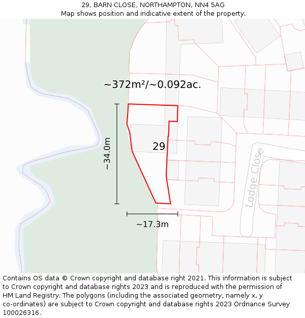 29, BARN CLOSE, NORTHAMPTON, NN4 5AG: Plot and title map