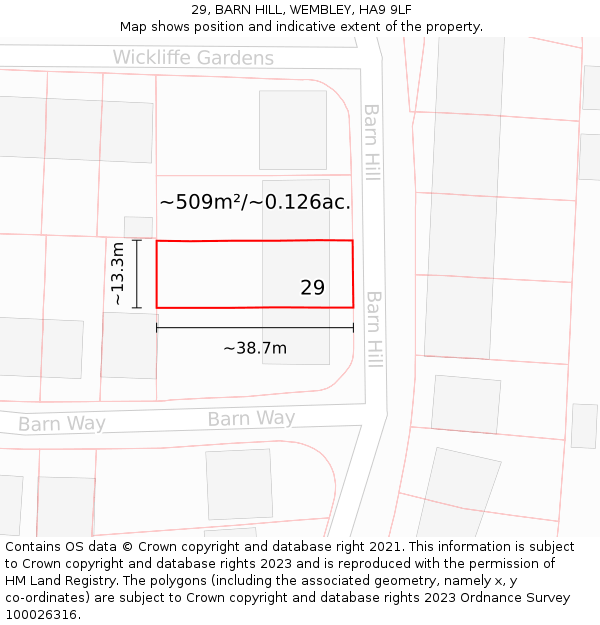 29, BARN HILL, WEMBLEY, HA9 9LF: Plot and title map