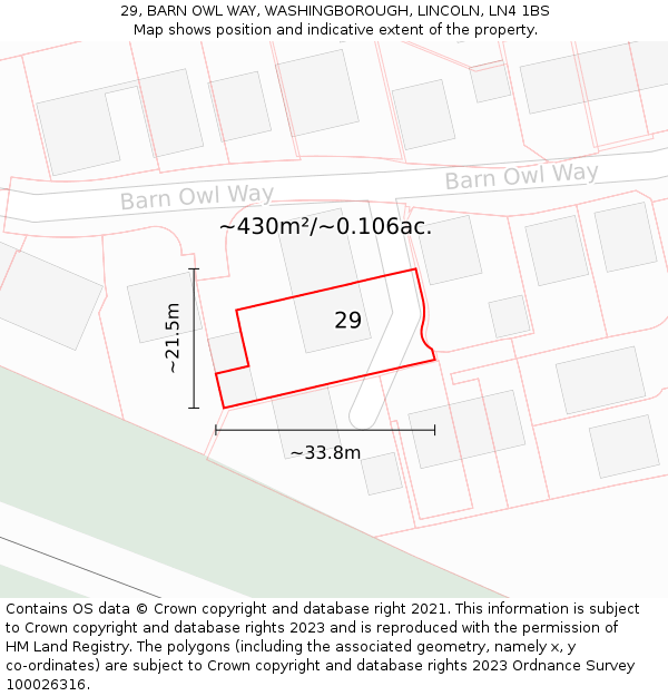 29, BARN OWL WAY, WASHINGBOROUGH, LINCOLN, LN4 1BS: Plot and title map