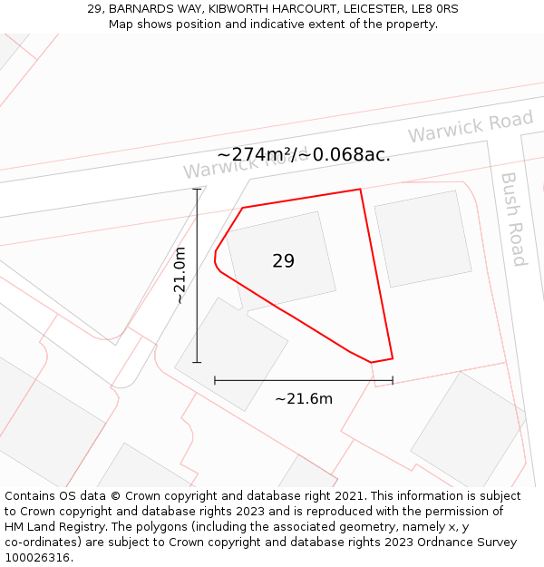 29, BARNARDS WAY, KIBWORTH HARCOURT, LEICESTER, LE8 0RS: Plot and title map