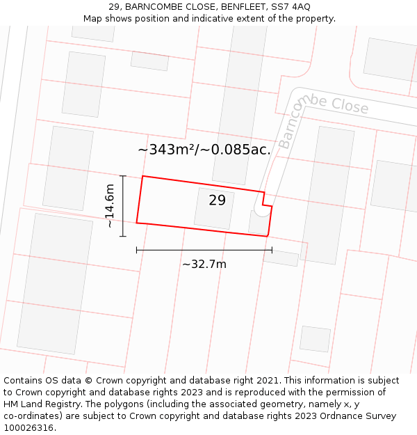29, BARNCOMBE CLOSE, BENFLEET, SS7 4AQ: Plot and title map