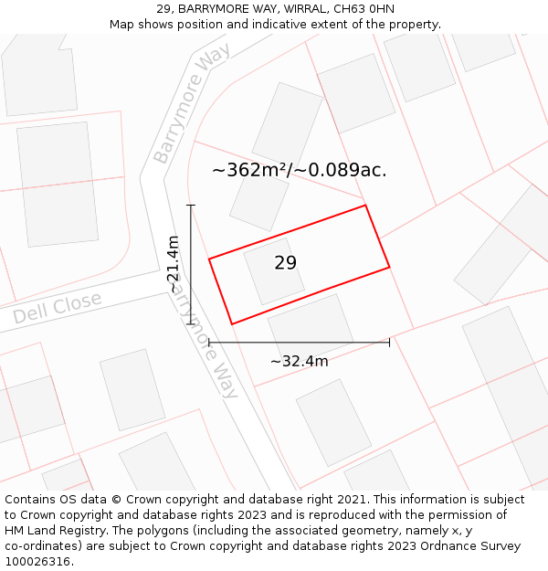 29, BARRYMORE WAY, WIRRAL, CH63 0HN: Plot and title map
