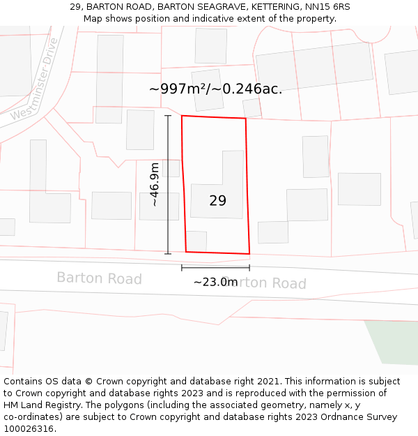 29, BARTON ROAD, BARTON SEAGRAVE, KETTERING, NN15 6RS: Plot and title map