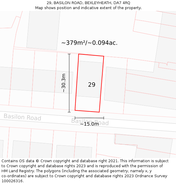 29, BASILON ROAD, BEXLEYHEATH, DA7 4RQ: Plot and title map