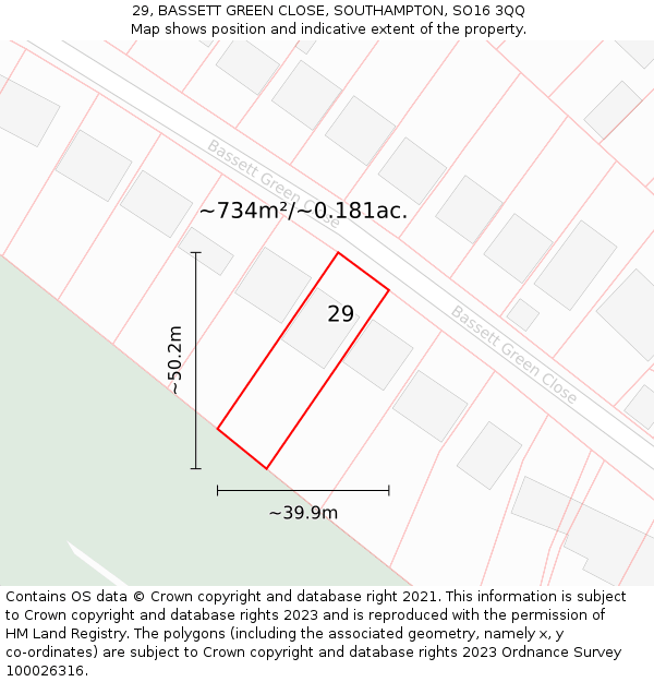 29, BASSETT GREEN CLOSE, SOUTHAMPTON, SO16 3QQ: Plot and title map