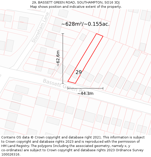 29, BASSETT GREEN ROAD, SOUTHAMPTON, SO16 3DJ: Plot and title map