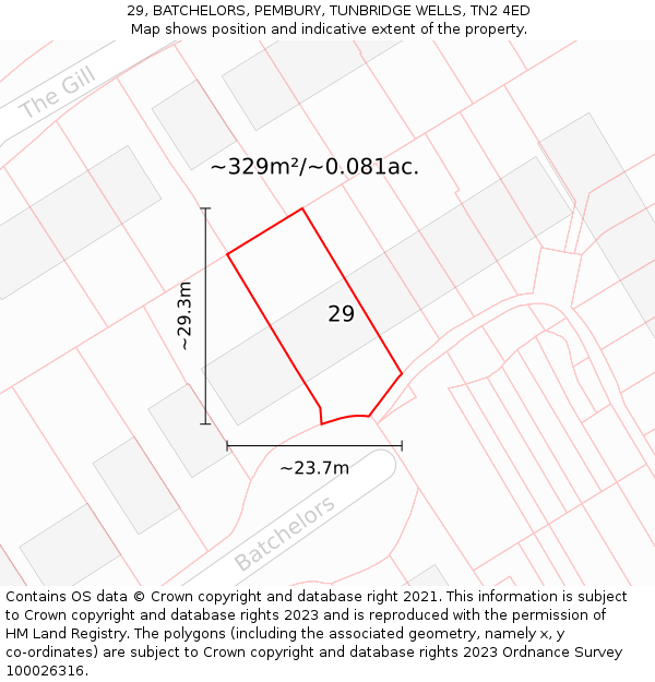 29, BATCHELORS, PEMBURY, TUNBRIDGE WELLS, TN2 4ED: Plot and title map
