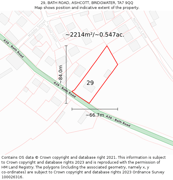 29, BATH ROAD, ASHCOTT, BRIDGWATER, TA7 9QQ: Plot and title map