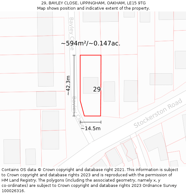 29, BAYLEY CLOSE, UPPINGHAM, OAKHAM, LE15 9TG: Plot and title map