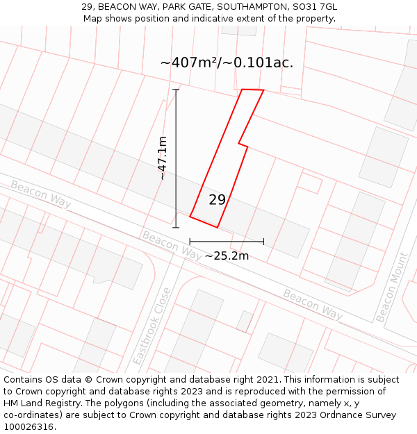 29, BEACON WAY, PARK GATE, SOUTHAMPTON, SO31 7GL: Plot and title map