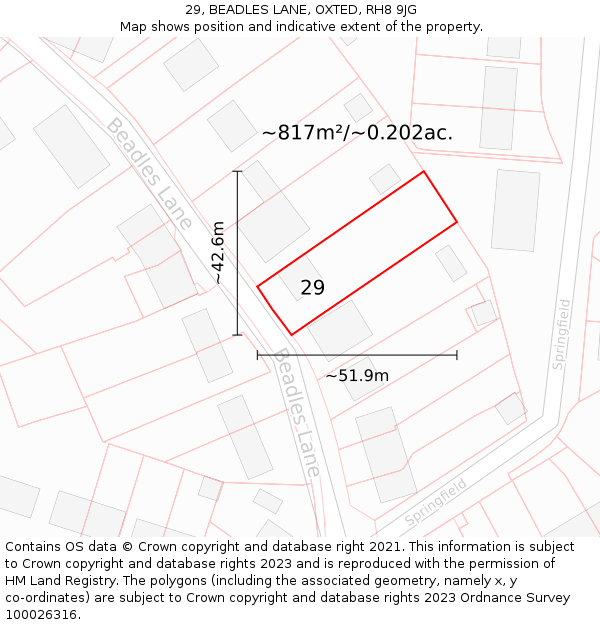 29, BEADLES LANE, OXTED, RH8 9JG: Plot and title map