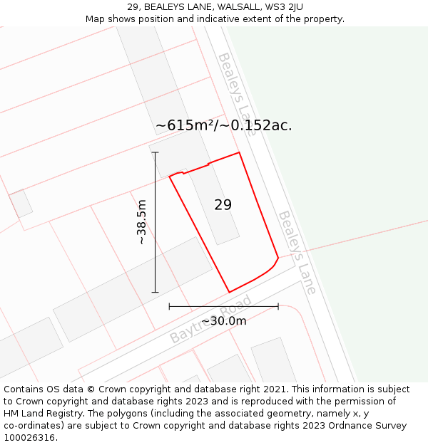 29, BEALEYS LANE, WALSALL, WS3 2JU: Plot and title map