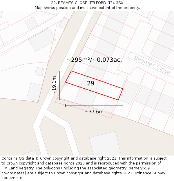 29, BEAMES CLOSE, TELFORD, TF4 3SX: Plot and title map