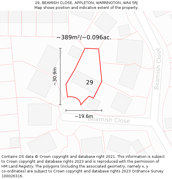 29, BEAMISH CLOSE, APPLETON, WARRINGTON, WA4 5RJ: Plot and title map