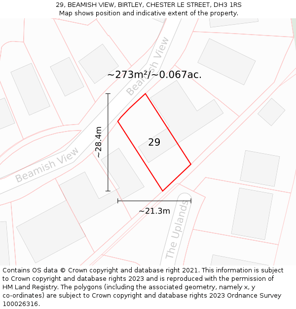 29, BEAMISH VIEW, BIRTLEY, CHESTER LE STREET, DH3 1RS: Plot and title map