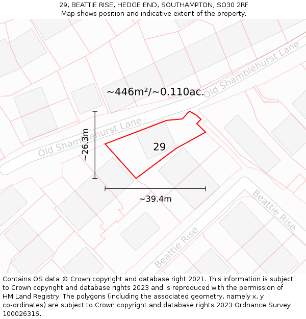 29, BEATTIE RISE, HEDGE END, SOUTHAMPTON, SO30 2RF: Plot and title map