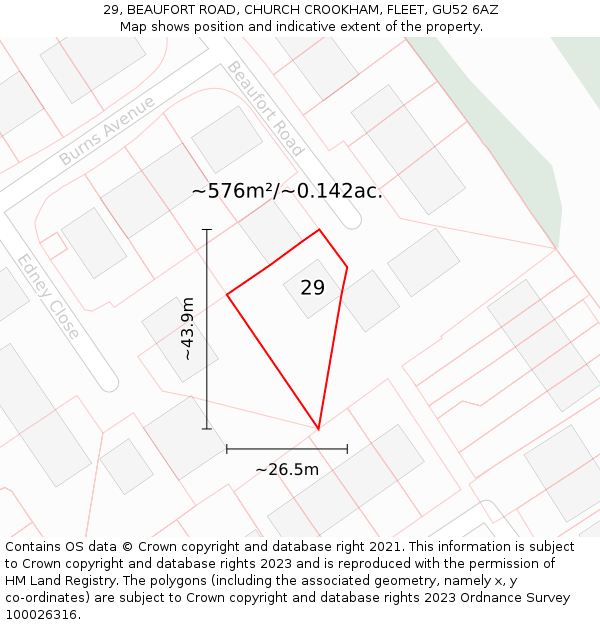 29, BEAUFORT ROAD, CHURCH CROOKHAM, FLEET, GU52 6AZ: Plot and title map