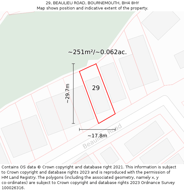 29, BEAULIEU ROAD, BOURNEMOUTH, BH4 8HY: Plot and title map