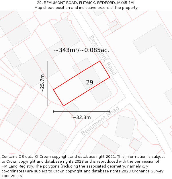 29, BEAUMONT ROAD, FLITWICK, BEDFORD, MK45 1AL: Plot and title map