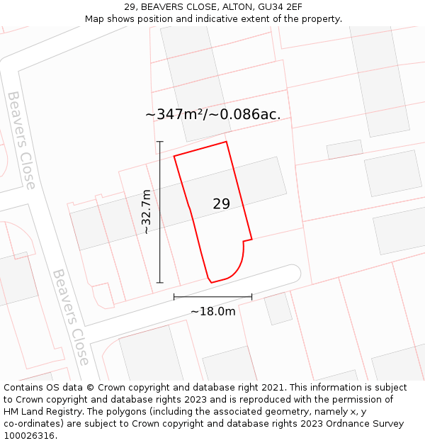 29, BEAVERS CLOSE, ALTON, GU34 2EF: Plot and title map