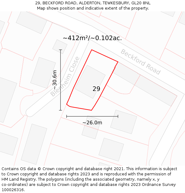 29, BECKFORD ROAD, ALDERTON, TEWKESBURY, GL20 8NL: Plot and title map