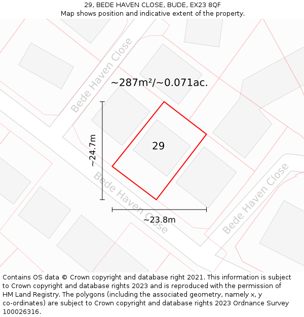 29, BEDE HAVEN CLOSE, BUDE, EX23 8QF: Plot and title map