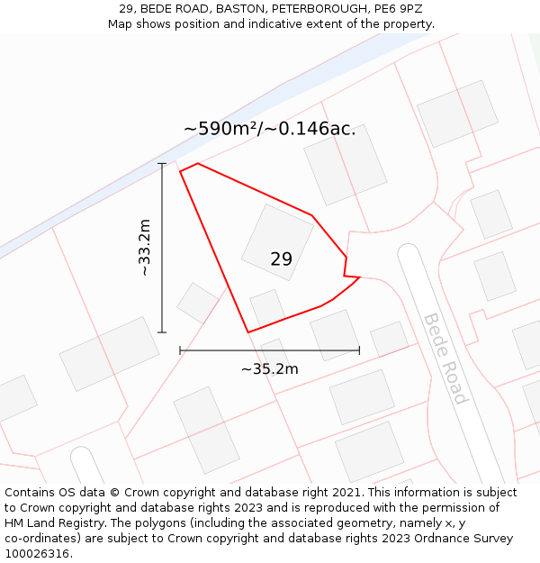 29, BEDE ROAD, BASTON, PETERBOROUGH, PE6 9PZ: Plot and title map