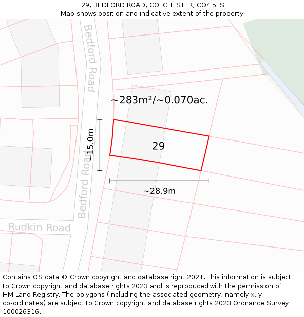 29, BEDFORD ROAD, COLCHESTER, CO4 5LS: Plot and title map