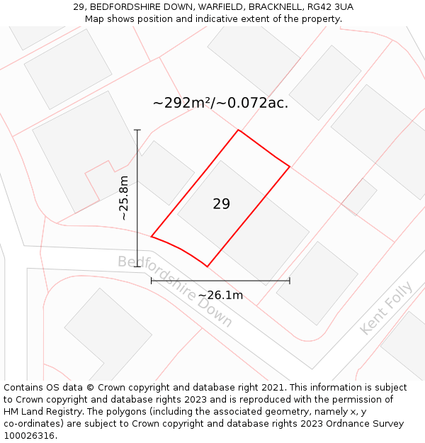 29, BEDFORDSHIRE DOWN, WARFIELD, BRACKNELL, RG42 3UA: Plot and title map