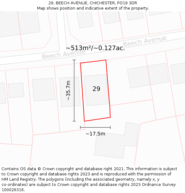 29, BEECH AVENUE, CHICHESTER, PO19 3DR: Plot and title map