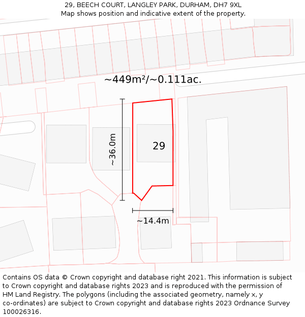 29, BEECH COURT, LANGLEY PARK, DURHAM, DH7 9XL: Plot and title map