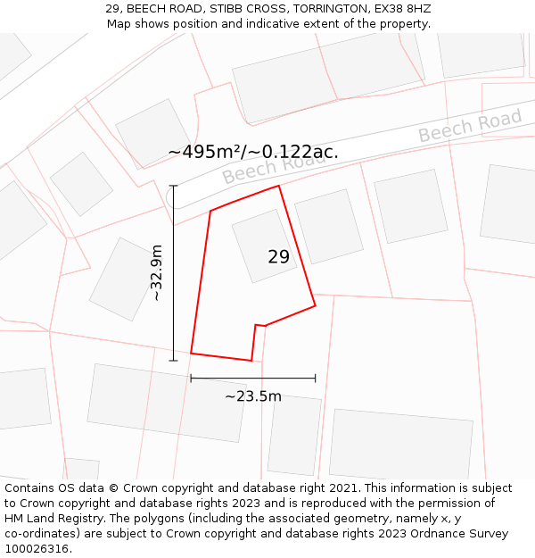29, BEECH ROAD, STIBB CROSS, TORRINGTON, EX38 8HZ: Plot and title map
