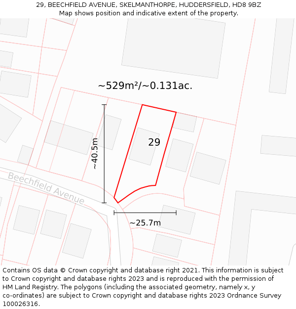 29, BEECHFIELD AVENUE, SKELMANTHORPE, HUDDERSFIELD, HD8 9BZ: Plot and title map