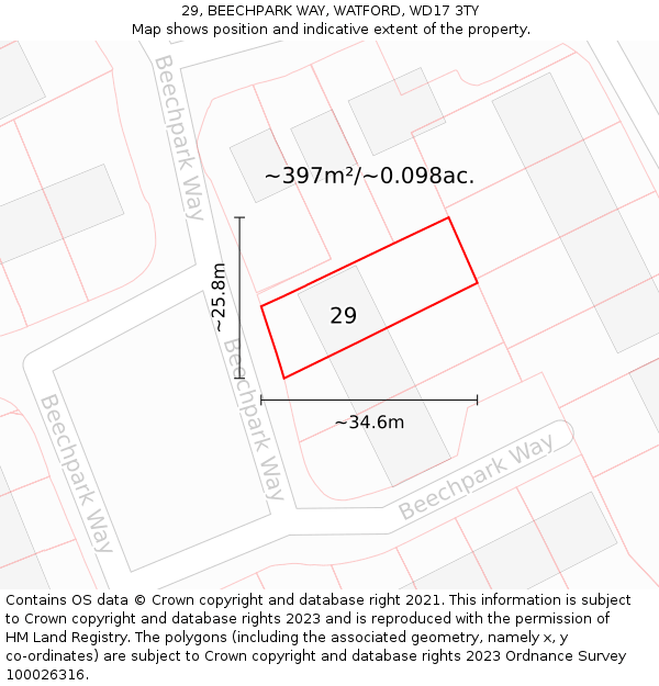 29, BEECHPARK WAY, WATFORD, WD17 3TY: Plot and title map