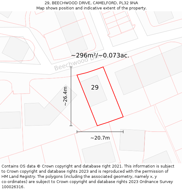 29, BEECHWOOD DRIVE, CAMELFORD, PL32 9NA: Plot and title map