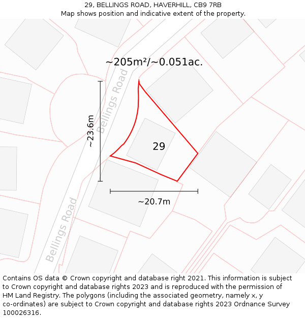 29, BELLINGS ROAD, HAVERHILL, CB9 7RB: Plot and title map