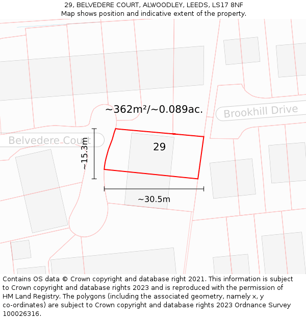 29, BELVEDERE COURT, ALWOODLEY, LEEDS, LS17 8NF: Plot and title map