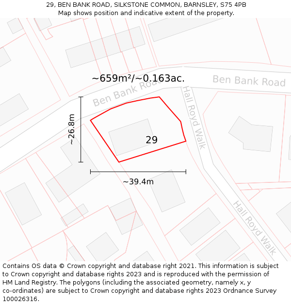 29, BEN BANK ROAD, SILKSTONE COMMON, BARNSLEY, S75 4PB: Plot and title map