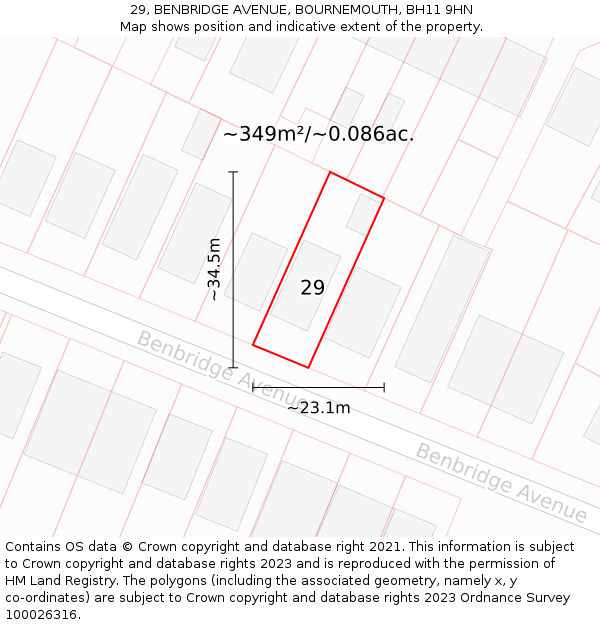 29, BENBRIDGE AVENUE, BOURNEMOUTH, BH11 9HN: Plot and title map