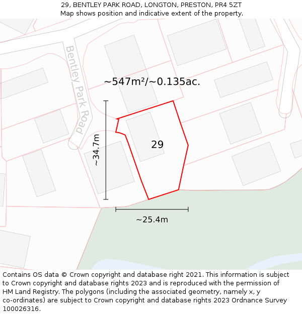 29, BENTLEY PARK ROAD, LONGTON, PRESTON, PR4 5ZT: Plot and title map