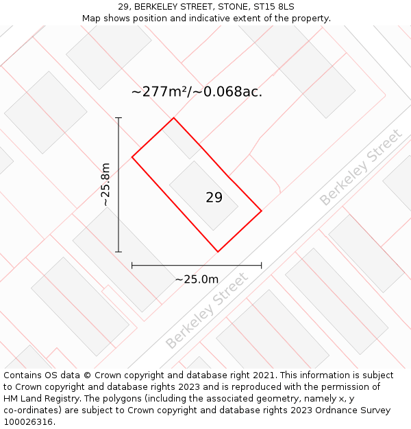 29, BERKELEY STREET, STONE, ST15 8LS: Plot and title map