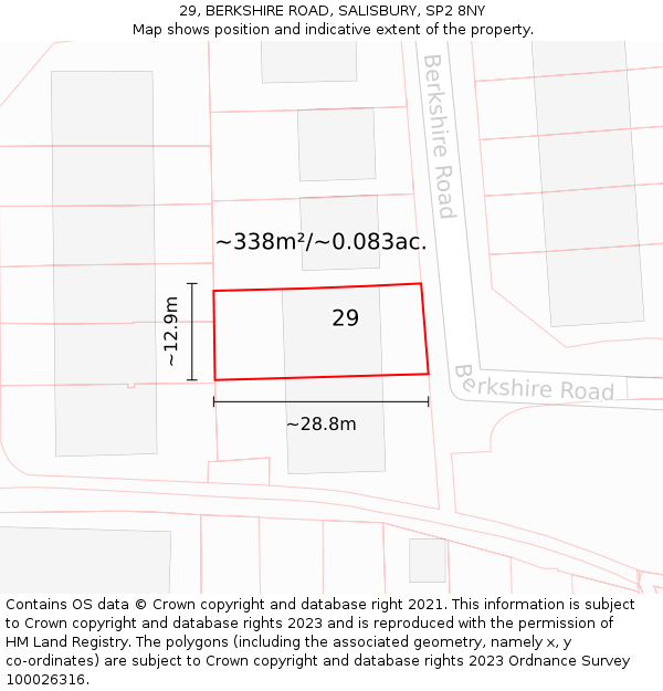 29, BERKSHIRE ROAD, SALISBURY, SP2 8NY: Plot and title map