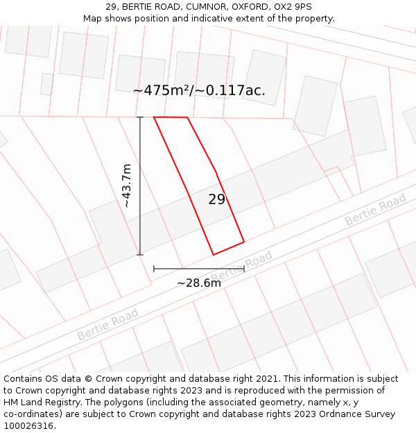 29, BERTIE ROAD, CUMNOR, OXFORD, OX2 9PS: Plot and title map