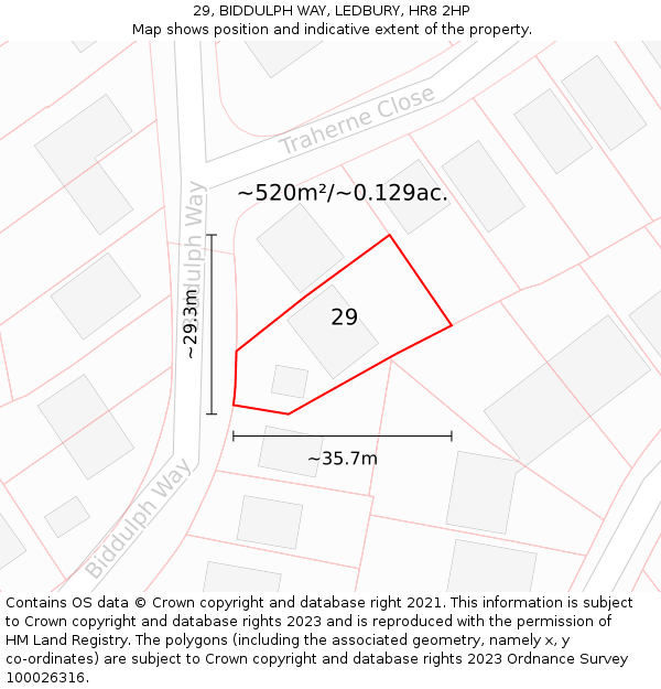 29, BIDDULPH WAY, LEDBURY, HR8 2HP: Plot and title map