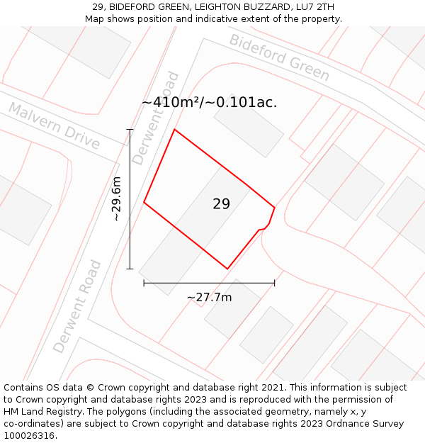 29, BIDEFORD GREEN, LEIGHTON BUZZARD, LU7 2TH: Plot and title map