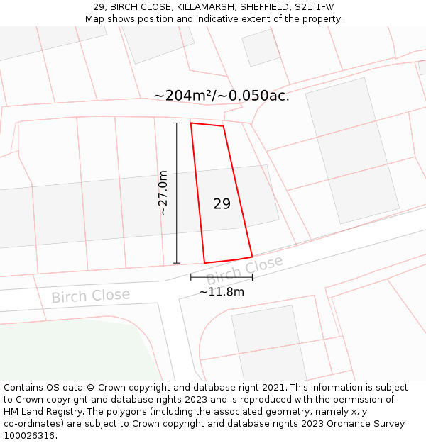 29, BIRCH CLOSE, KILLAMARSH, SHEFFIELD, S21 1FW: Plot and title map
