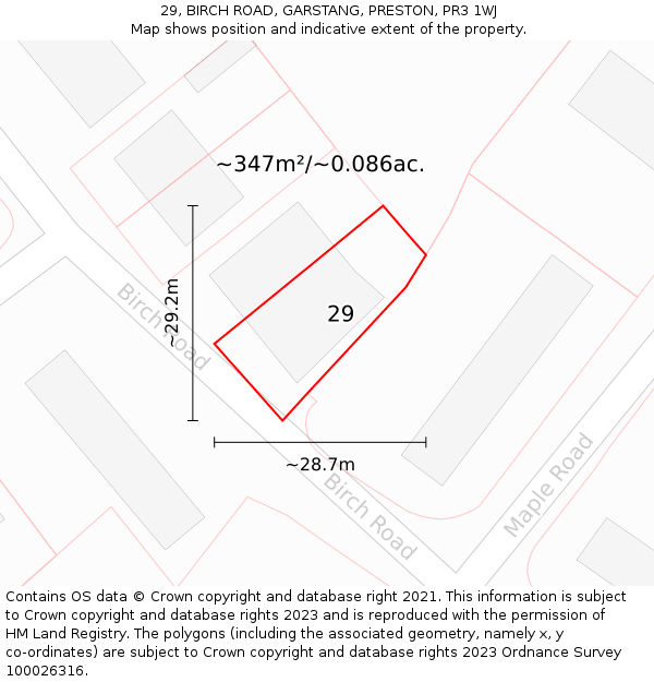29, BIRCH ROAD, GARSTANG, PRESTON, PR3 1WJ: Plot and title map