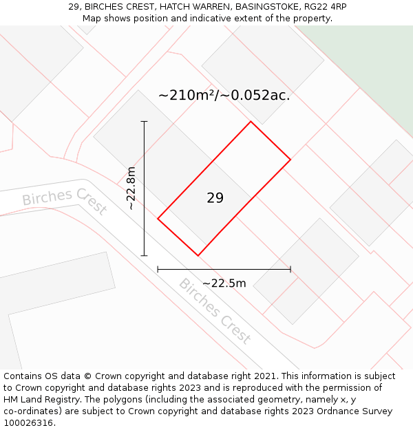 29, BIRCHES CREST, HATCH WARREN, BASINGSTOKE, RG22 4RP: Plot and title map